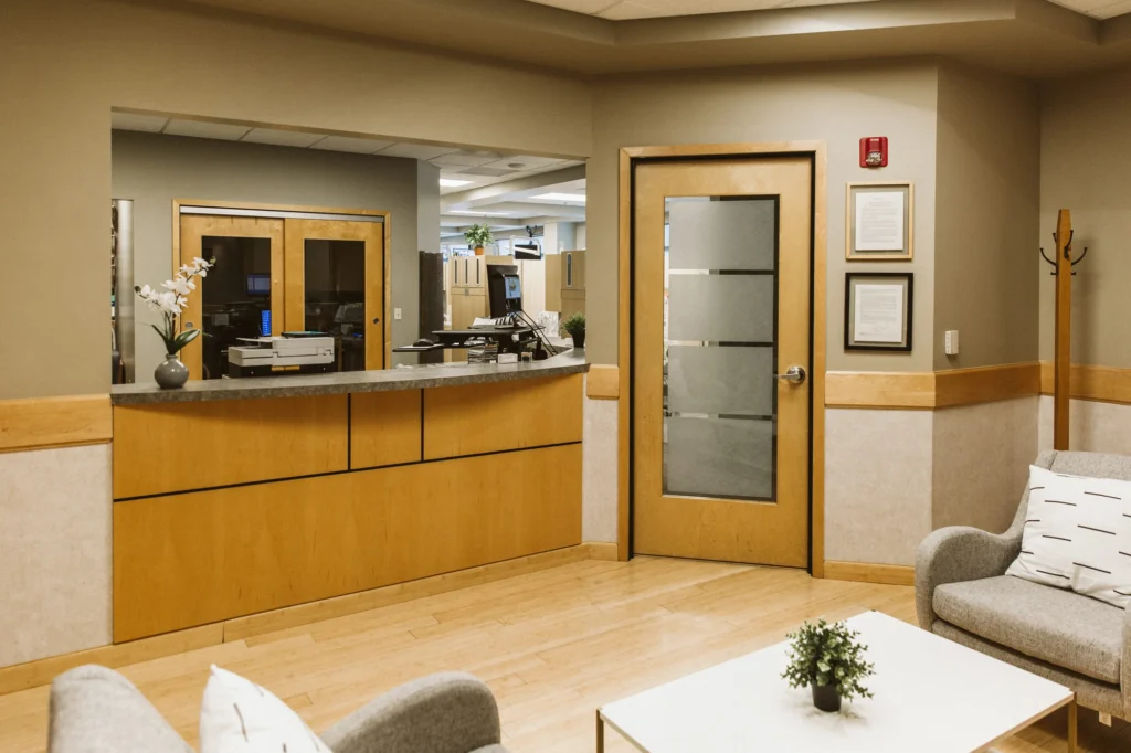 The Life Bloom Dental front desk check-in window